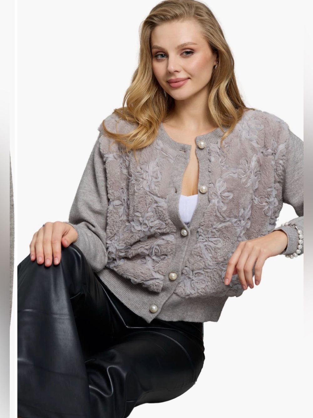 Saachi NEW Fliwer Faux Fur Velour Cardigan $220 MSRP